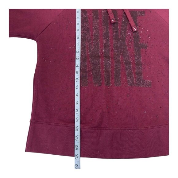 Nike Dri-Fit Pullover Hoodie  Women XS Maroon Oversize Glitter Logo Sides Slits - Picture 5 of 13
